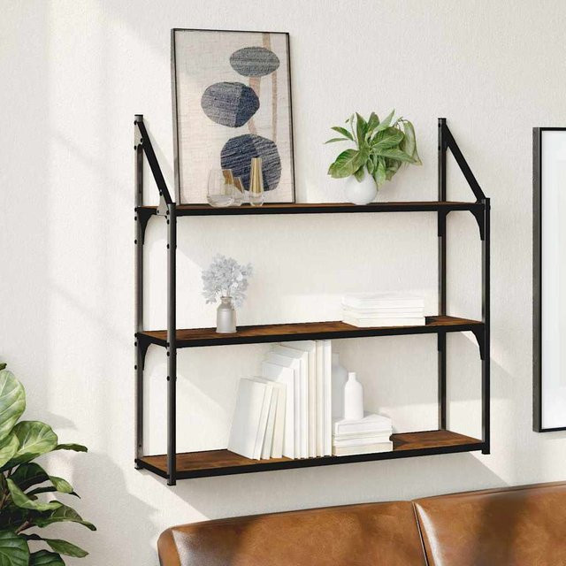 vidaXL Wandregal aus Holzwerkstoff und Stahl in Räuchereiche, B/T/H: 80 x 21 x 78,5 cm - Bild 2