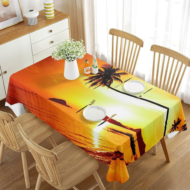 Fancy Style Studio Tischdecke mit Strand- und Kokospalmen-Motiv aus Polyester, Orange, B/B: 70 x 70 cm - Bild 1