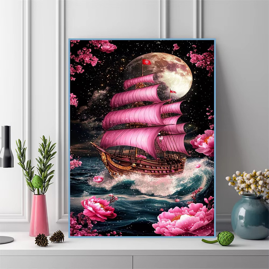 EverShine Diamantmalerei Landschaft mit Boot und Mond, 5D Strass-Mosaik Dekoration in Multicolour, B/H: 30,0 x 20,0 cm - Bild 3
