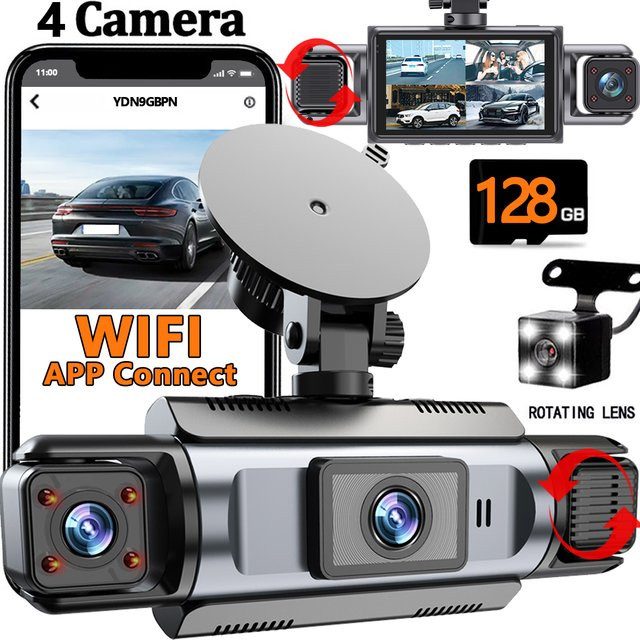 Etymoofox 4-Kanal WLAN-Dashcam mit 360 Grad Kamera, Nachtsicht und 24 Stunden Parkmonitor, Black Box Videorecorder für dein Auto, Schwarz - Bild 1