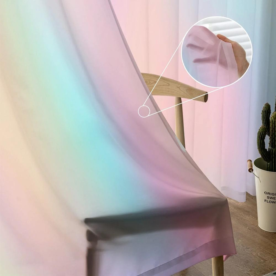 Yiran Furniture Transparenter Tüll-Vorhang Regenbogen-Rosa in Organza-Optik mit Ösen, Breite: 135 cm, Höhe: 115 cm - Bild 2