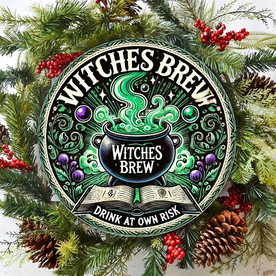 Rundes Aluminiumschild Potdemiel Witches Brew Drink at Own Risk Wanddekoration Halloween Vintage Design, Durchmesser: 20,3 cm - Bild 5