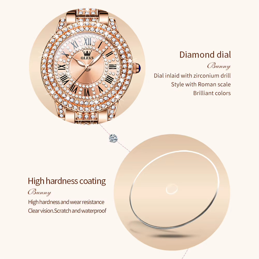OLEVS Armbanduhr, Edelstahl, Diamant, Roségold, Quarz, Damen - Bild 2