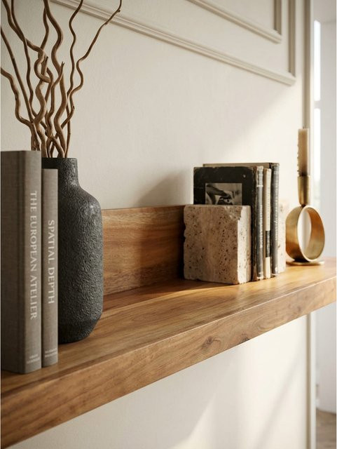 Wandregal MUMBAI von KADIMA DESIGN aus Massivholz Akazie in Braun, Landhausstil, B/T/H: 110 x 24 x 17 cm - Bild 1
