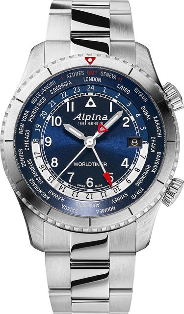 Alpina Startimer Pilot Worldtimer Herrenuhr, Quarz, Edelstahl, 41 mm, Blau - Bild 1