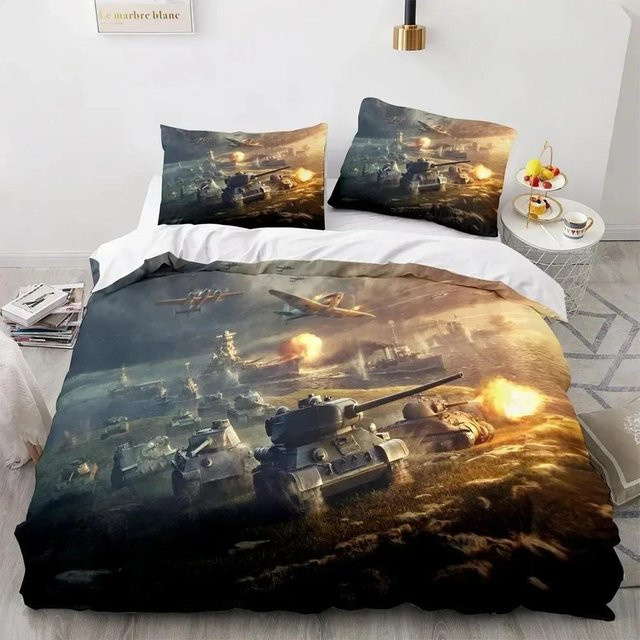 Lodestar Bettwäscheset mit Panzer-Motiv, 2-teiliges Set aus Polyester für Teenager, Mehrfarbig, Breite: 70 cm, Länge: 133 cm - Bild 1