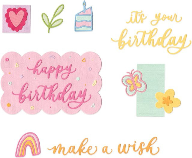 Sizzix Thinlits Die Set Birthday Doodles aus Metall, 23 Stück, Multicolour - Bild 1