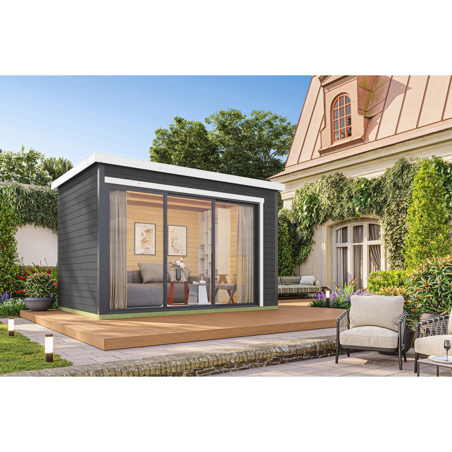 Lasita Holz-Gartenhaus Austin Blockbohlenhaus in Carbongrau lasiert, B/H/T: 379,6 x 239,4 x 259,6 cm - Bild 2