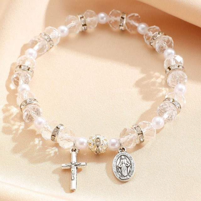 Rui Di Armband, Kristallperlen, Jesus-Kreuz, Jungfrau Maria, Damen - Bild 1
