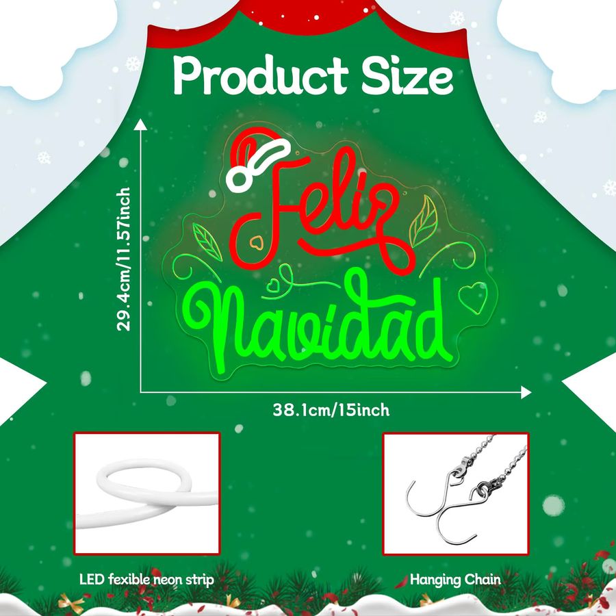 Wanxing Feliz Navidad Leuchtreklame Wanddekoration mit dimmbarer Schalter für Weihnachtsbeleuchtung und mexikanische Partys - Bild 2
