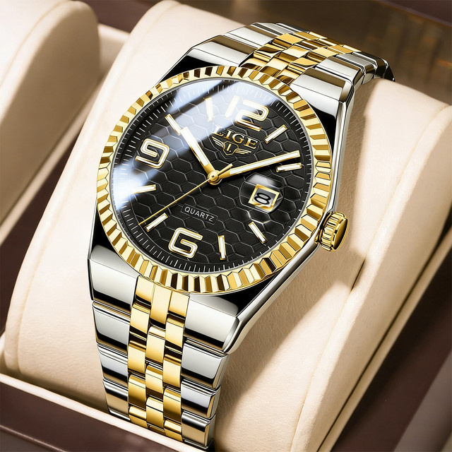 LIGE Armbanduhr Quarz, Edelstahl, Schwarz, Herren - Bild 1