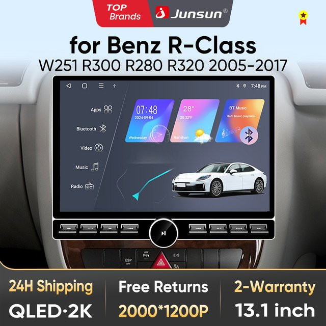 Junsun QLED Wireless CarPlay Android Auto Autoradio für Mercedes-Benz R-Klasse W251 2005-2017 mit 13,1 Zoll Display in Schwarz - Bild 1