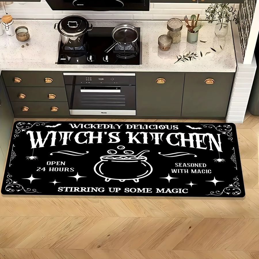 VIKAMA Halloween Bodenmatte mit Hexen-Alphabet in Schwarz für Wohnzimmer, Schlafzimmer und Außenbereich - Bild 3