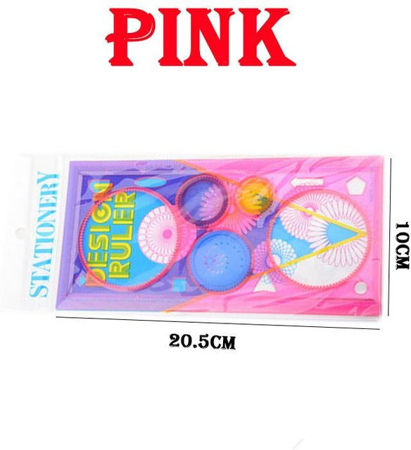 DHDH Geometrie-Spirograph-Zeichenschablonen-Set mit Blumen-Malvorlagen und Lineal in Rosa - Bild 1