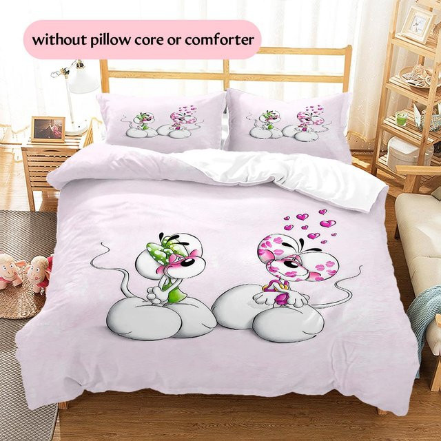 NanHome Diddl Bettwäsche-Set mit Motiv, Farbe Pink, bestehend aus 1 Bettbezug und 2 Kissenbezügen, B/H: 200 x 200 cm - Bild 1