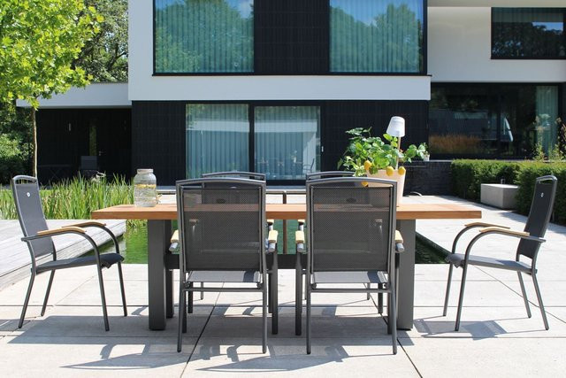 Hartman Garten-Essgruppe Yasmani/Raffaelo in Anthrazit aus Aluminium und Teakholz mit 6 Stapelsesseln, B/T: 240 x 100 cm - Bild 1