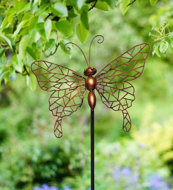 Gartenstecker Schmetterling aus Metall in Kupfer, Höhe: 100 cm, im Landhausstil - Bild 1