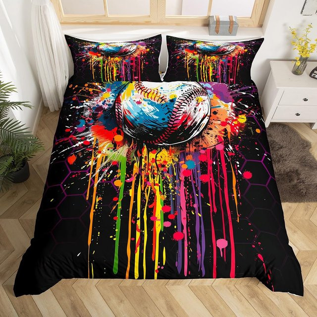Binchi Outdoor Product Hockey Stadion Bettwäsche Set mit Graffiti Hockeyspieler Motiv in Schwarz, B/H: 155 x 215 cm - Bild 1