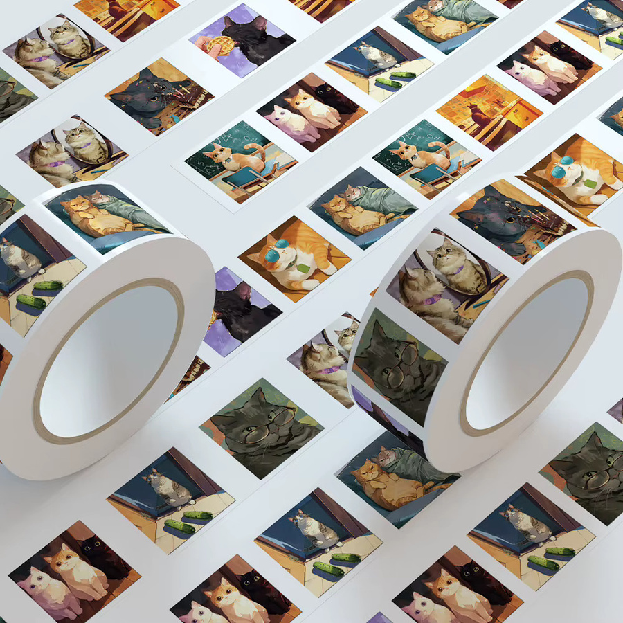 500 Stück Cartoon Katzen Rollaufkleber in Multicolour für Handy, Scrapbook und DIY-Projekte, wasserfeste ästhetische Aufkleber - Bild 3