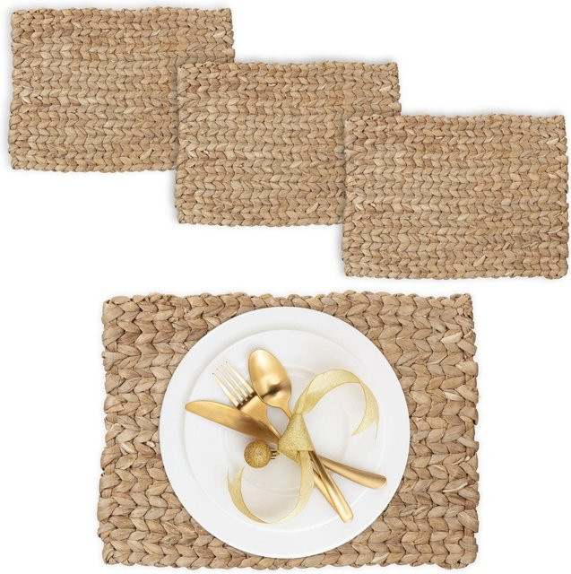 Relaxdays Tischsets aus Wasserhyazinthe im 4er Set, Natur, rechteckig, B: 42 cm, T: 30 cm, H: 1,5 cm - Bild 1