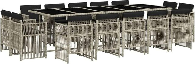 vidaXL 15-tlg Garten-Essgruppe aus PE-Rattan mit Kissen in Hellgrau, Modell 6 - Bild 1
