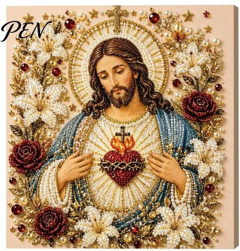 Chanyuejinming Jesus Perlenkunst-Set Diamantmalerei für Erwachsene mit christlichem Mosaik-Design in Mehrfarbig - Bild 1