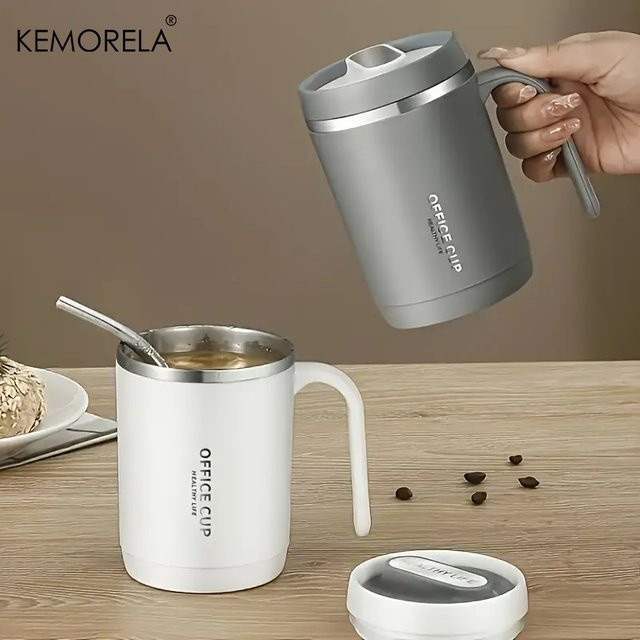 KEMORELA Isolierter Edelstahlbecher mit Deckel und Strohhalm, 502,75 ml Reisebecher für heiße und kalte Getränke in Purple und White - Bild 1