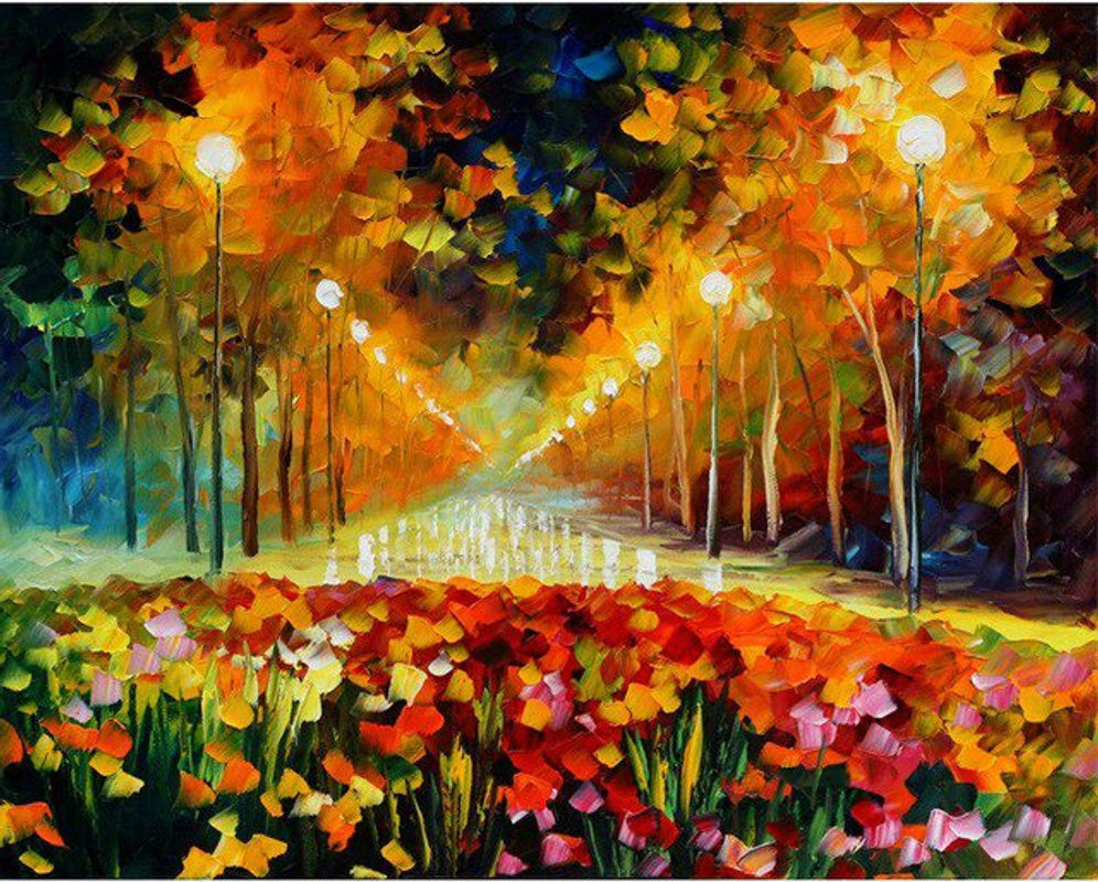 FIYO 5D DIY Diamantmalerei Herbst Landschaft Mosaik Set mit runden Diamanten, mehrfarbig, B/H: 20 x 30 cm - Bild 1