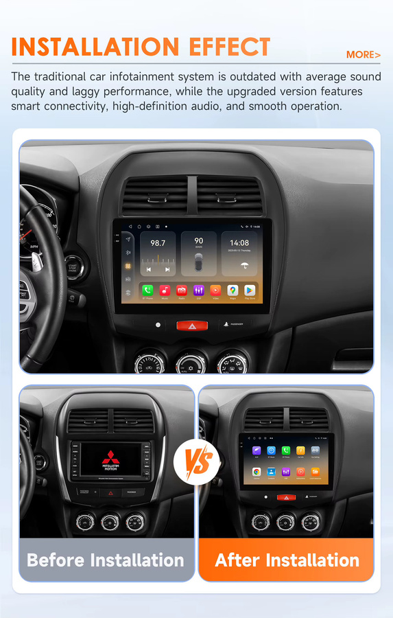 Hizpo Android 14 Intelligentes Autoradio für Mitsubishi ASX 1 (2010 - 2018) mit Snapdragon 6115 Prozessor, CarPlay, GPS und Multimedia-Funktionen in Schwarz - Bild 2