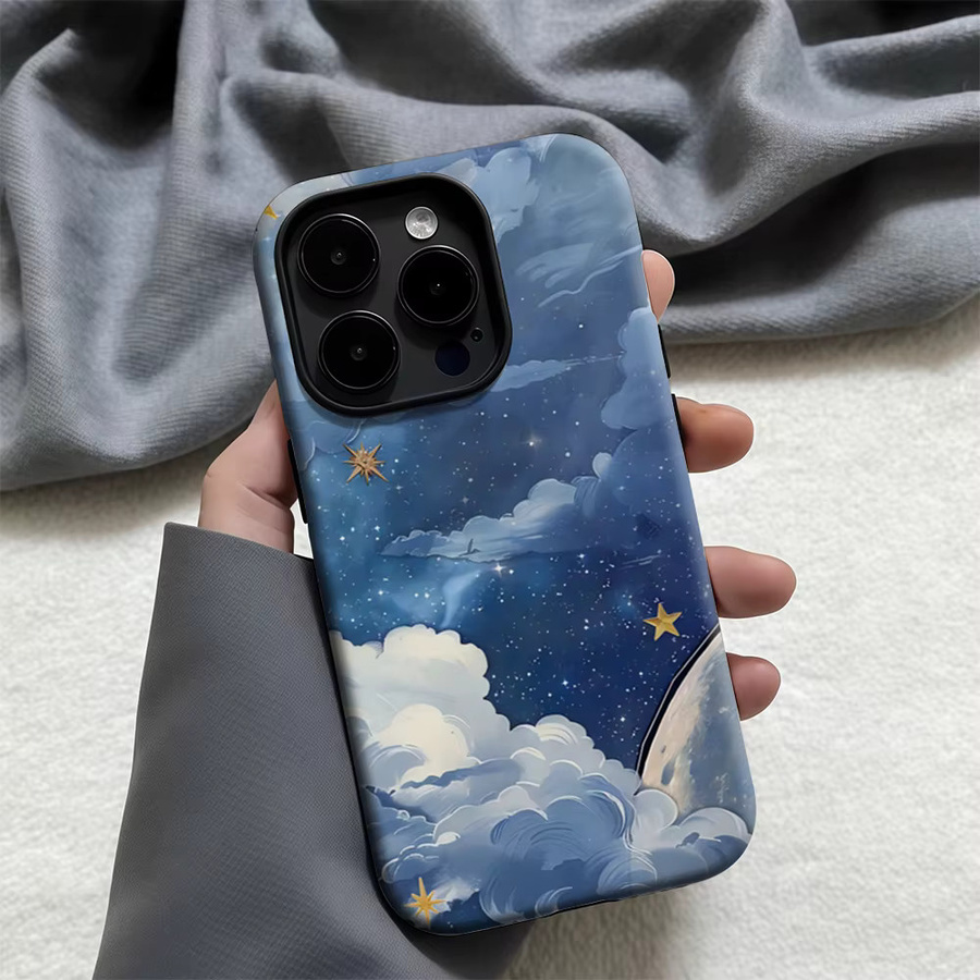 Potdemiel Handyhülle Starry Sky Clouds für iPhone 17 16 15 14 13 Pro Max Plus, doppelschichtige robuste Hülle, Blau - Bild 4