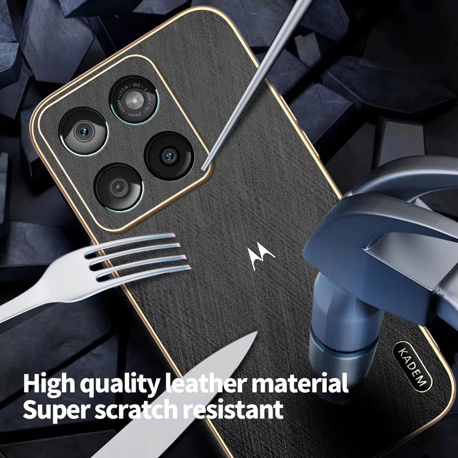 Luxuriöse Hülle aus gebürstetem veganem Leder für Motorola Signature Edge 70 60 Pro Neo Fusion+ G87 G77 G67 G57 G17 Power Plating Edge Cover in Gold - Bild 5