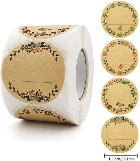 500 Stück Runde Florale Danke-Aufkleber in Beige von Binchi Outdoor Product für Lebensmittelbehälter und Geschenke zum Beschriften - Bild 1