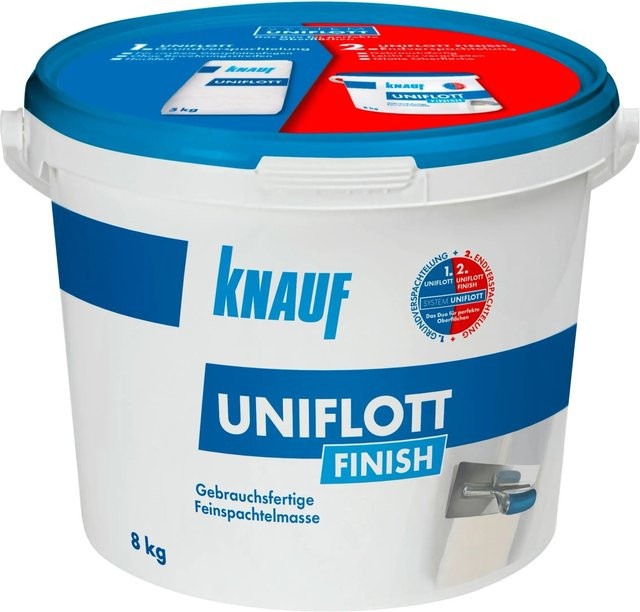 Knauf Uniflott Finish Feinspachtelmasse aus Gips in Weiß, 8 kg - Bild 1