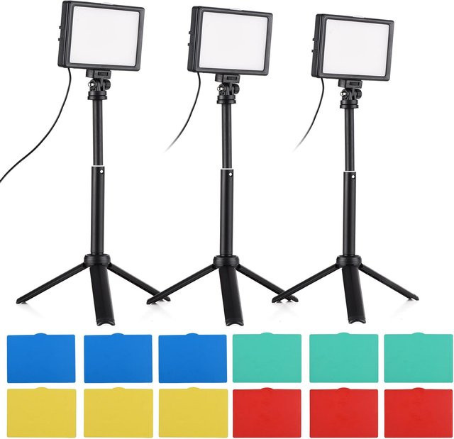 Andoer LED-Videolicht-Set 15 W, 3er-Pack, zweifarbig mit einstellbarer Farbtemperatur, Schwarz - Bild 1