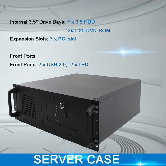 Industrielles 4U Rackmount-Gehäuse für ATX-Mainboards in Schwarz mit 7-Bay 3,5-Zoll-HDD-Speicher, 2x DVD-ROM, 7 PCIe-Steckplätzen, 120-mm-Lüfter und Front-Staubfilter - Bild 1