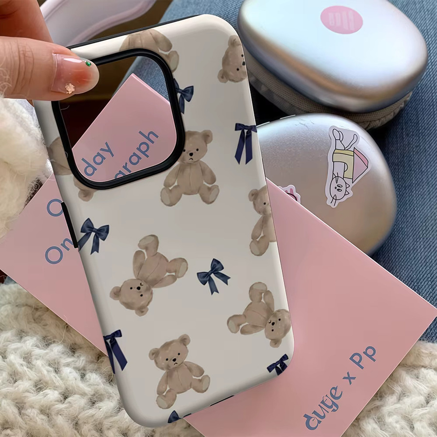 Handyhülle Teddybären und Schleifen für Apple iPhone 17 16 15 14 13 12 11 Pro Max Plus mit doppelschichtiger Rückseite in Multicolour - Bild 4