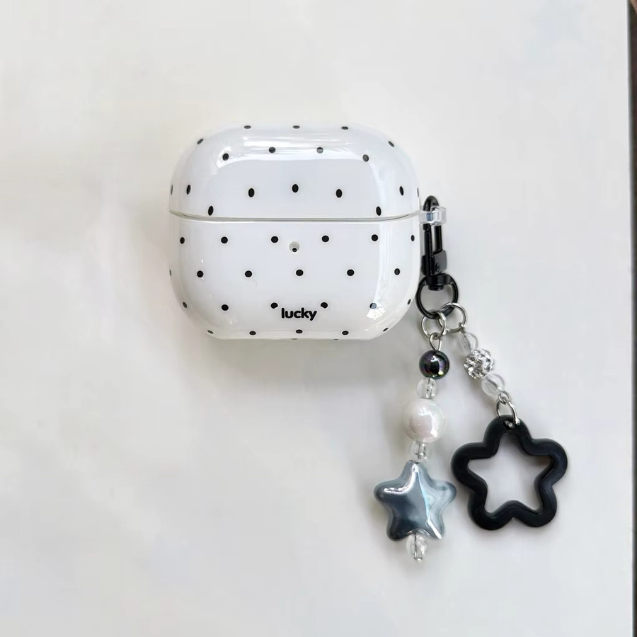 Schutzhülle für Samsung Galaxy Buds 4 Pro 3 Pro 2 Pro FE Live mit minimalistischem Schwarz-Weiß Polka Dot Muster und Stern-Anhänger - Bild 4
