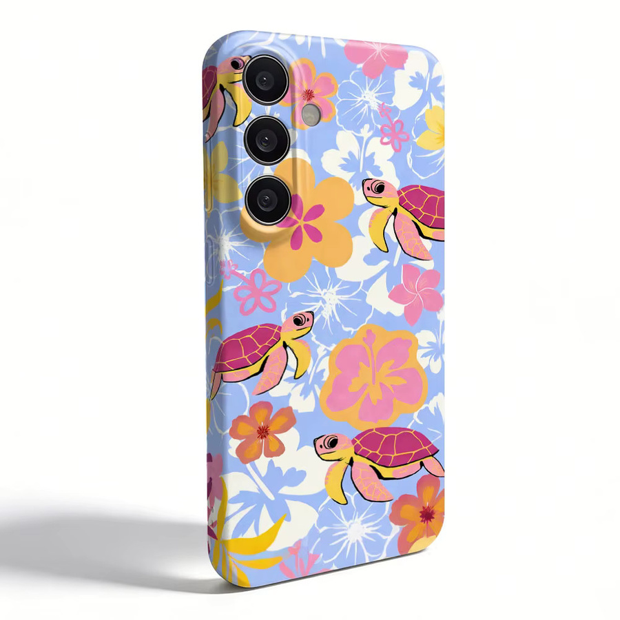 Handyhülle mit Schildkröten- und Blumenmuster für Samsung Galaxy Modelle, harte PC-Schutzhülle, Mehrfarbig - Bild 3