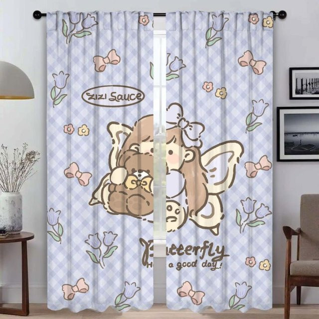 Elegante Verdunkelungsvorhänge für Mädchen in Blau, 2er-Set mit Tüll-Design für Schlafzimmer und Wohnzimmer, Breite: 60 cm, Höhe: 90 cm - Bild 1