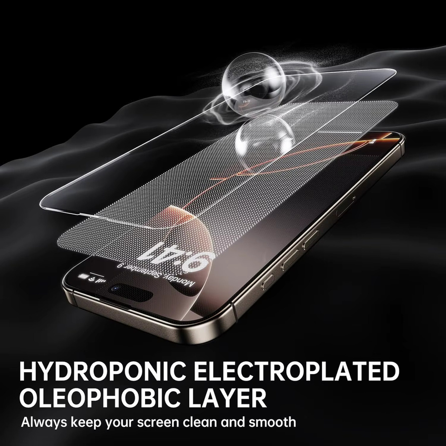 PHENVEL Displayschutz aus gehärtetem Glas für iPhone 13 14 15 16 Pro Max, transparent, 2-4 Stück - Bild 3