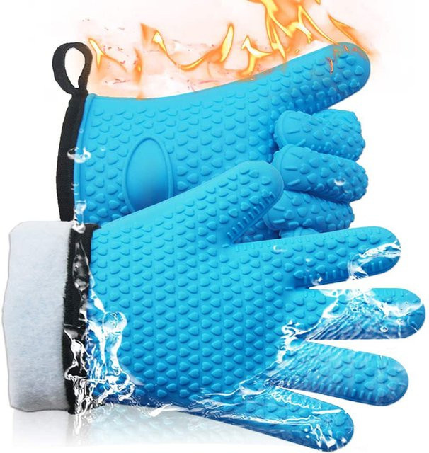 Venlohome Isolierte Silikon Ofenhandschuhe zum Backen und Grillen in Orange und Blau - Bild 1