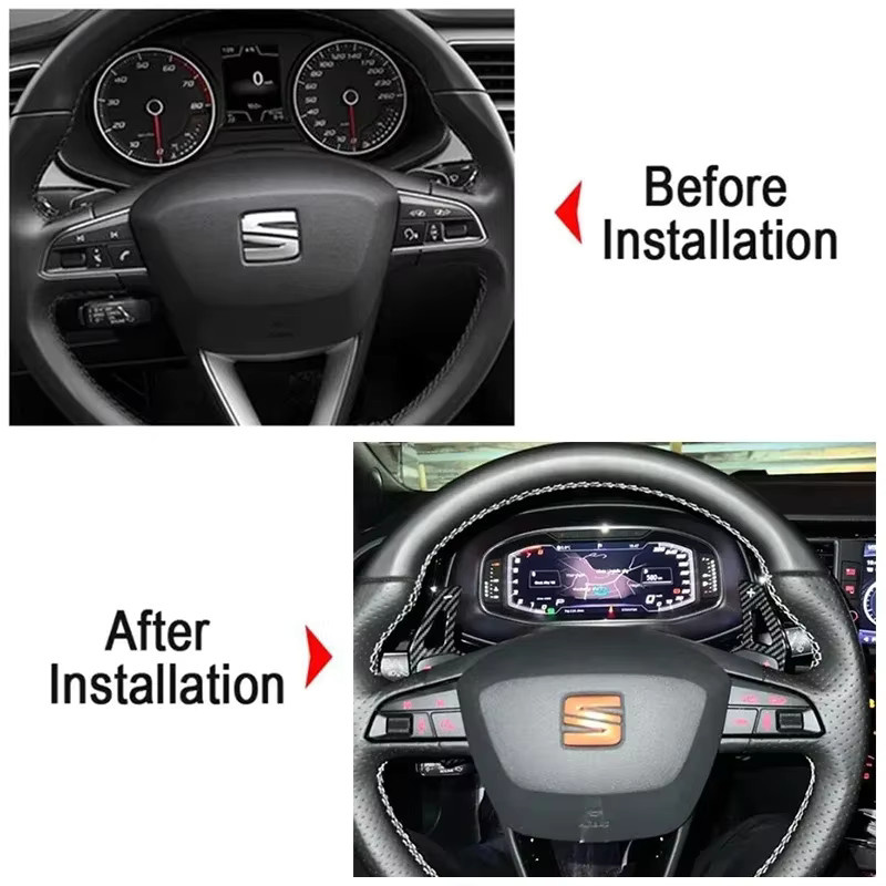 Schaltwippe in Kohlefaser-Optik für Seat Leon ST 5F FR Cupra Ateca Ibiza 6P Arona Tarraco Lenkradverlängerung Shifter in Schwarz - Bild 3