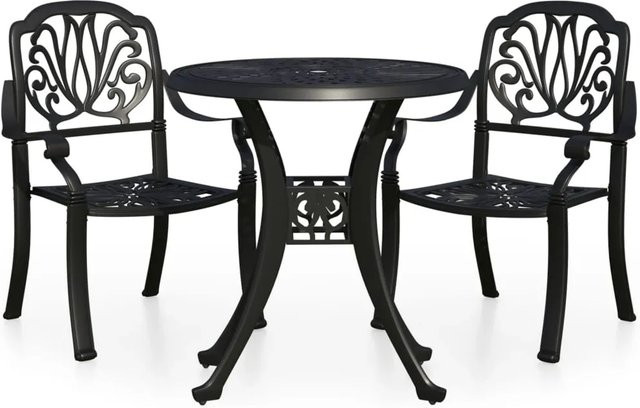 vidaXL 3-tlg Bistro-Set aus Aluminiumguss in Schwarz matt, Modell 2 - Bild 1