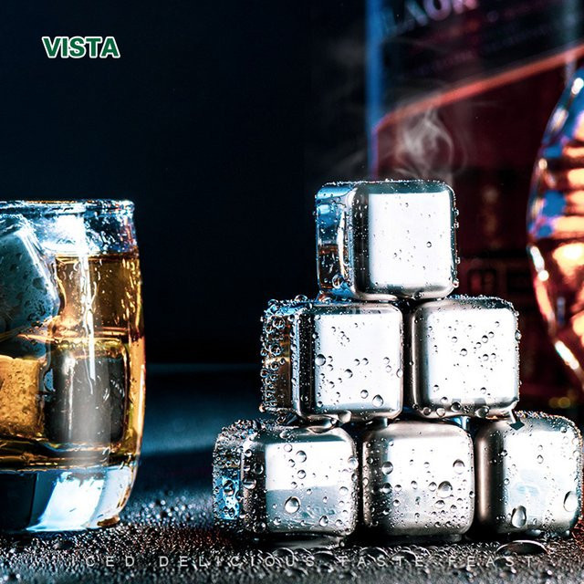 MYVIT 4-teiliges Edelstahl-Eiswürfel-Set in Silber mit Zange für Whiskey und Weinkühlung - Bild 1