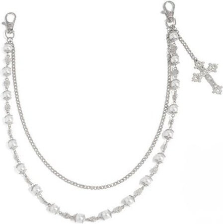 Hosenkette Kunstperlen, Metallblumendekor, Mehrlagiges Design, Unisex, Weiß - Bild 1