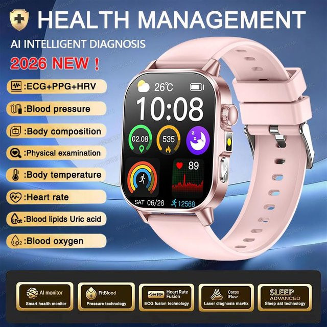 Market-5 Smartwatch für Herren mit EKG, Blutdruck, Blutsauerstoff und Bluetooth-Anruf in Rosa - Bild 1