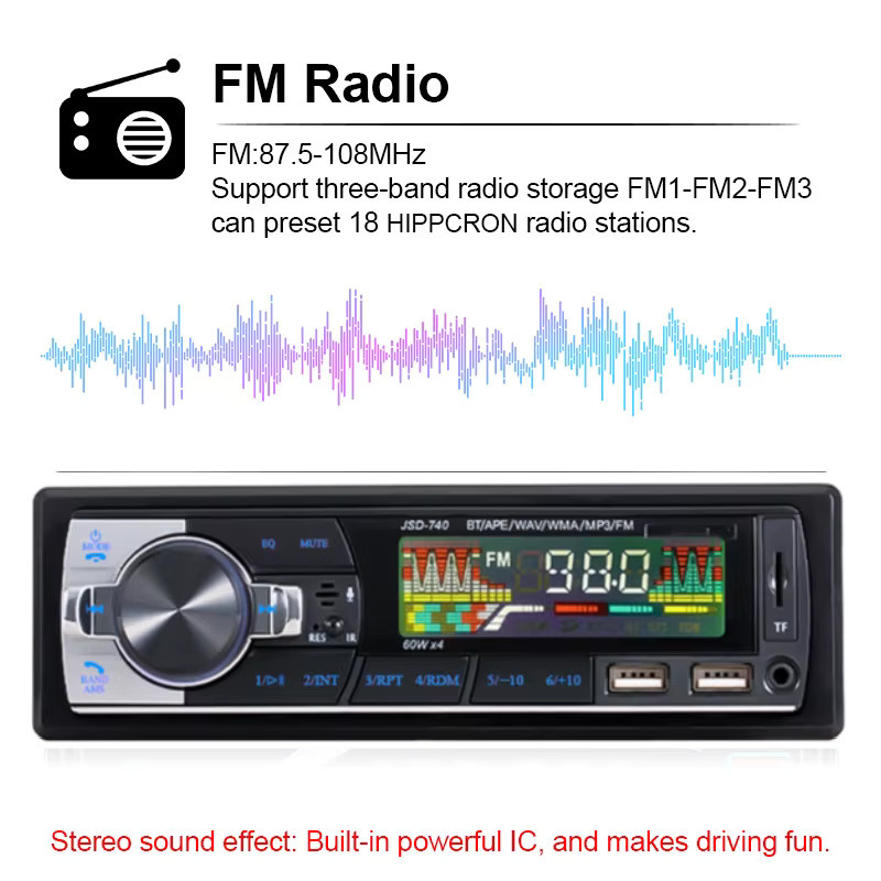 Hippcron 1Din Stereo Multimedia Autoradio mit Bluetooth, USB und FM in Schwarz - Bild 3