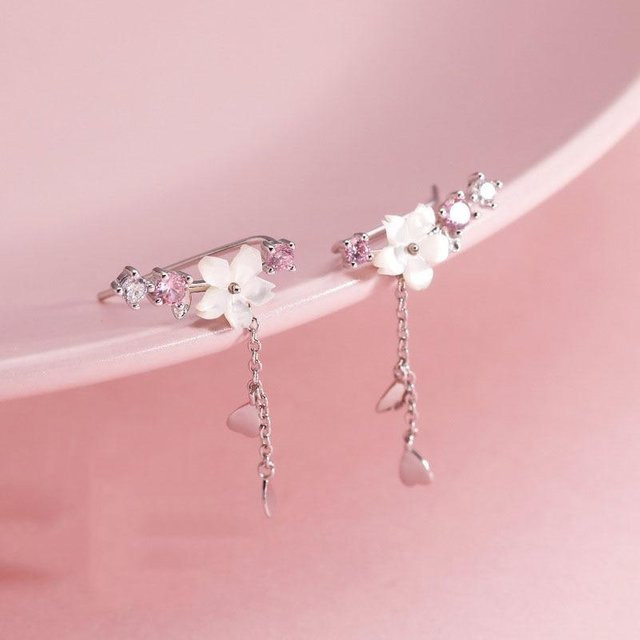 Ohrringe 925 Sterling Silber, Kirschblüten, Muschel, Quasten, Damen - Bild 1