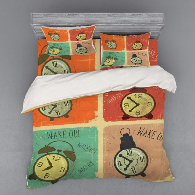 Creative Homewares Bettbezug-Set mit Uhr-Motiv für Kinder und Jugendliche, 3-teilig, Multicolor, B/H: 135 x 200 cm - Bild 1