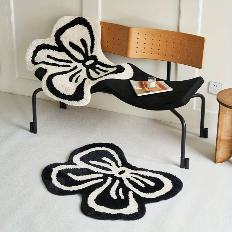 VIKAMA Schleifenteppich im koreanischen Stil für Wohnzimmer und Schlafzimmer, Farbe: Weiß, B/T: 75 x 60 cm - Bild 2